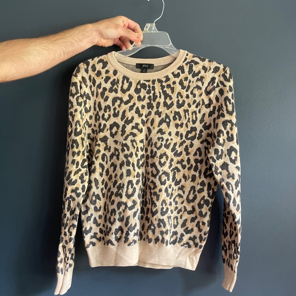 J Crew Merino Wool Leopard Sweater size Large